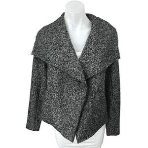 Ann Taylor Black Wool Boucle Knit Open Front Draped Cardigan Sweater Top Size S
